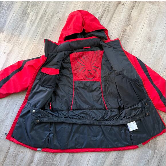 Spyder Boys Sz 18 Ski Snowboard Jacket Red Detachable Hood Waterproof Insulated - Picture 4 of 12